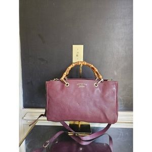 Authentic Gucci Bamboo Shopper Leather Satchel Bag Burgundy